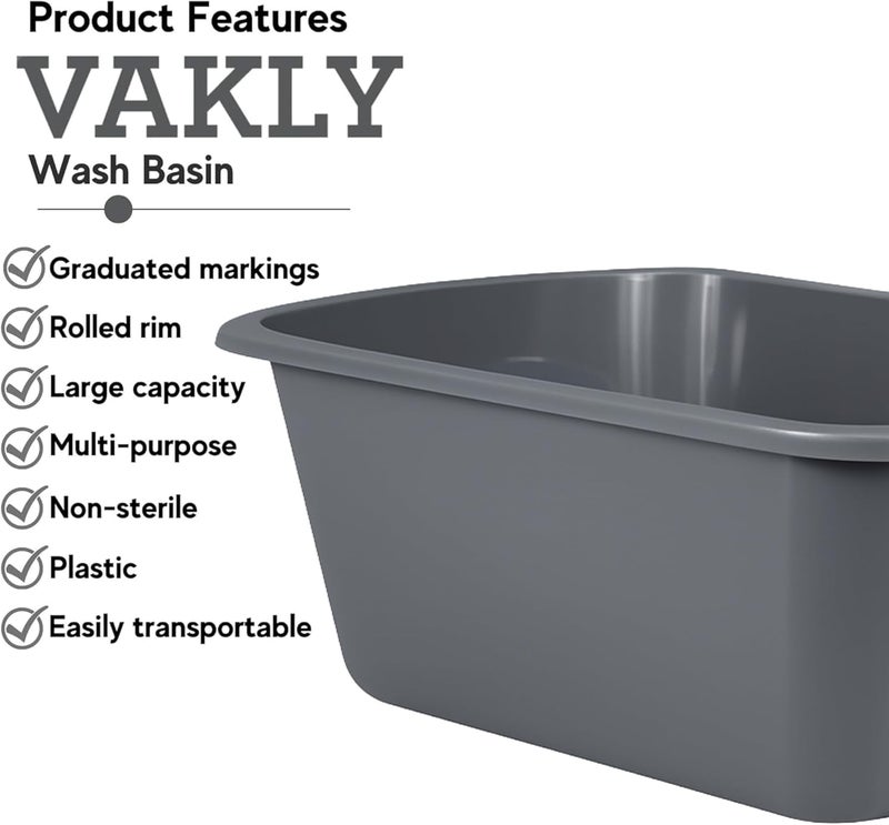 Vakly Wash Basins [2 Pack] – Rectangular Plastic 7-Quart Graduated Hospital Soaking Tub with Markings – Small Portable Washbasin for Face Washing, Cleaning, Foot Bath, Dishes, Laundry & Bedside Care - Image 2